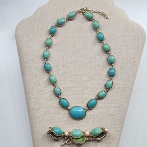Vintage Monet Turquoise Necklace and Bracelet Set